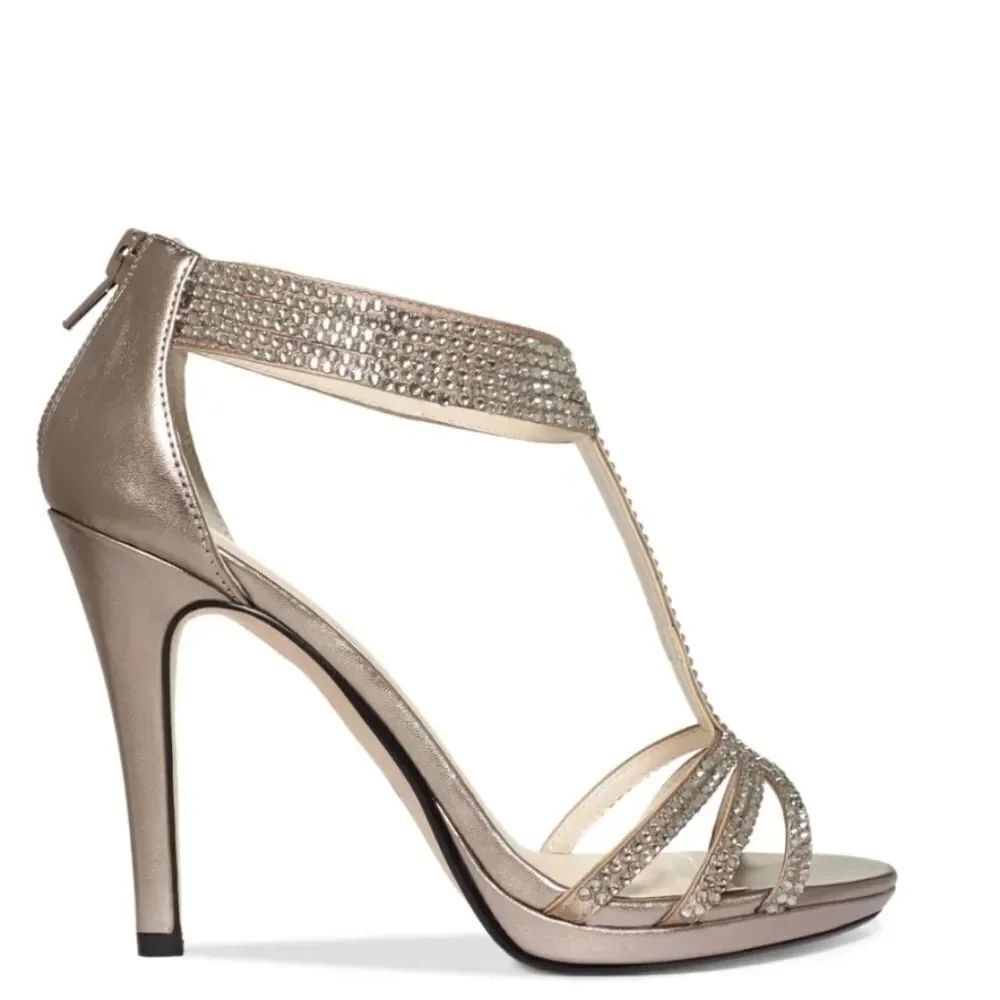 FIONI NIGHT WOMEN"S SATIN STILETTOS HEEL PEEP TOE PLASFORM  RHINESTONES SANDAL